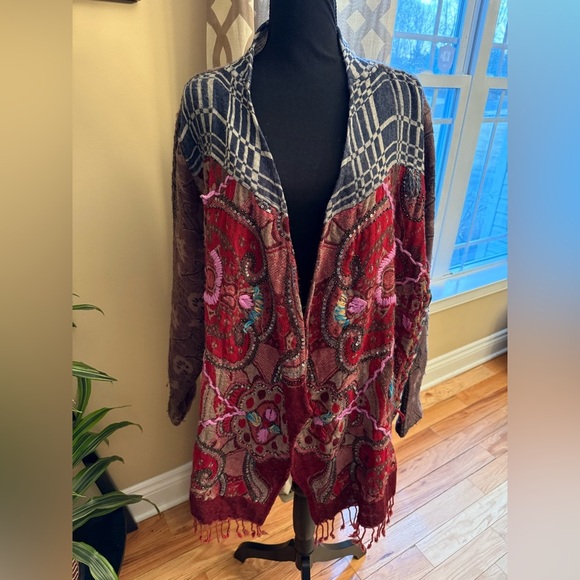 Soft Surroundings Juliette Women's Kimono Cardigan One Size Fringe Beaded Boho - Picture 1 of 14